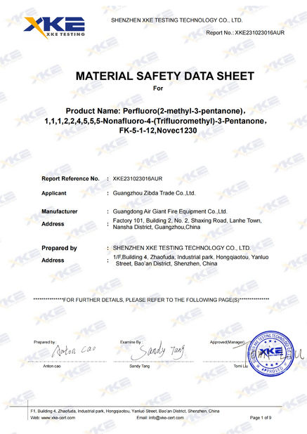 Cina Guangdong Air Giant Fire Equipment Co.,Ltd. Sertifikasi