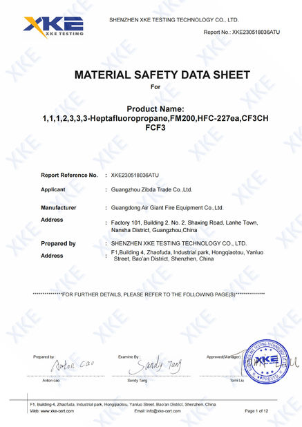 Cina Guangdong Air Giant Fire Equipment Co.,Ltd. Sertifikasi