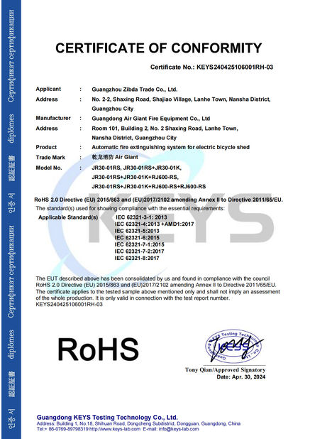 Cina Guangdong Air Giant Fire Equipment Co.,Ltd. Sertifikasi